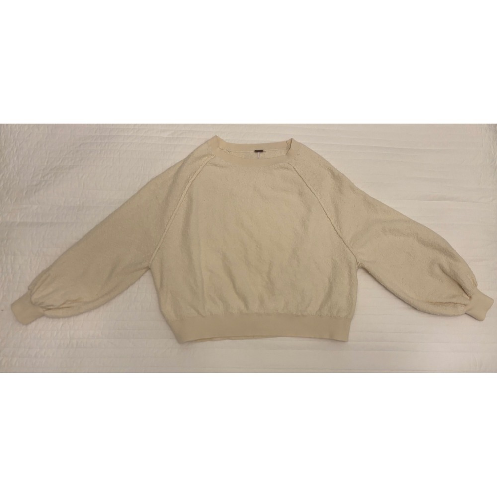 Free People Ivory Cream Boucle Knit Batwing Balloon Sleeves Cozy Boho